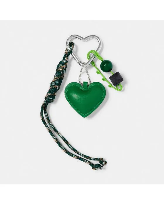 Porte-clés de charme de perles de coeur PU - vert et argent ton