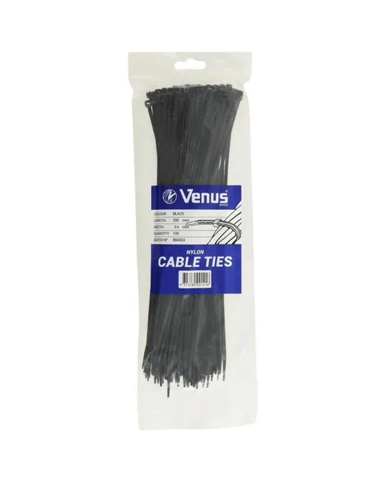 Câble Vénus attaches 295 x 3.6 mm Noir 100 Pack