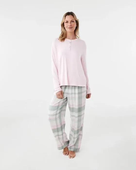 Supersoft Henley Top et Pantalons de Flannel Pyjama Set