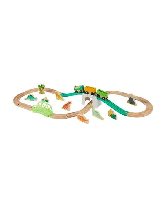 Ensemble de train Dino en bois 38 pièces