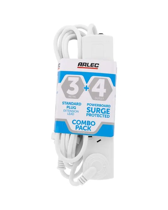 Arlec 4 sortie de protection de la carte de commande et 3m standard de prise extension plomb Combo Pack