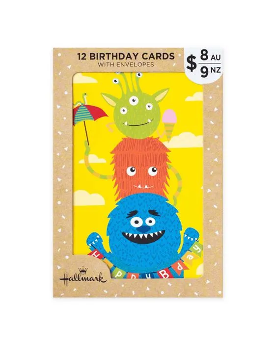 12 cartes d'anniversaire Pack Hallmark pour enfants - Fun Monstres colorés!