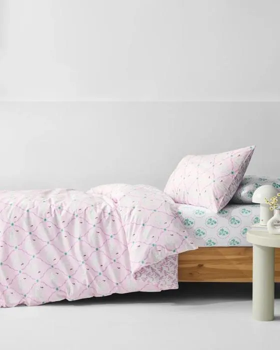 Cible Aviana Swan Australian Cotton Cover Set - Double Lit - Rose