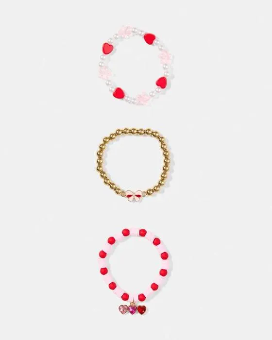 Bracelets de charme de cœur 3 Pack - Rose, Rouge, Blanc et Or