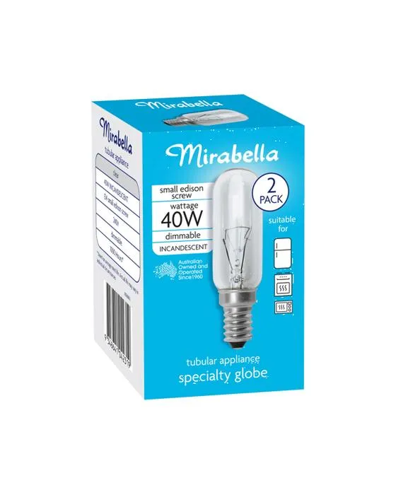2 Pack Mirabella Tubular Appliance T25 SES Specialty Globe Bulb
