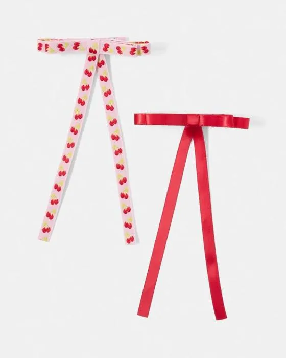 2 Packs Rouge et Rose Long Bow Hair Clips