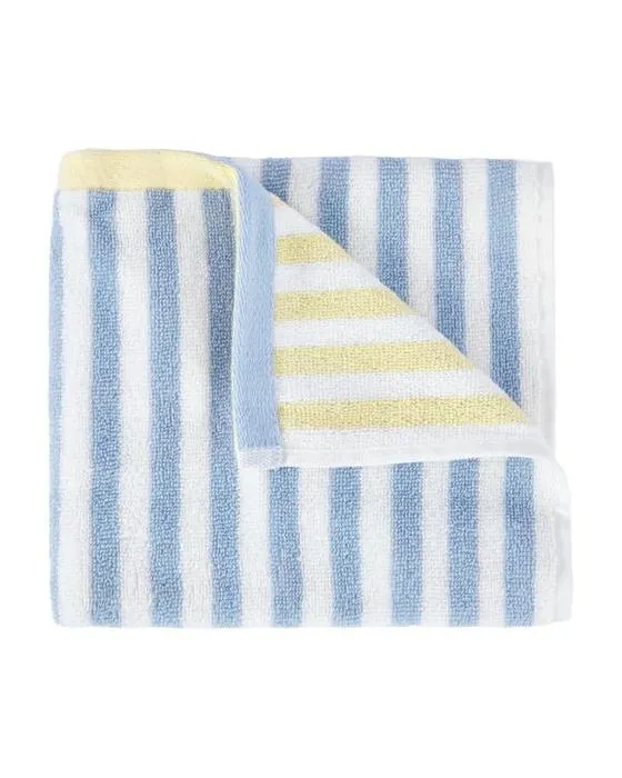 Serviette à main en coton à rayures réversibles - Bleu et jaune