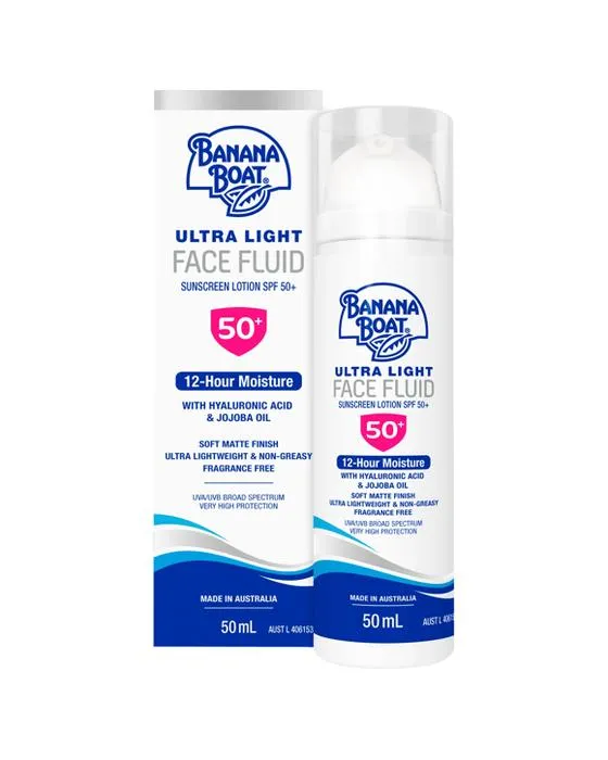 Banana Boat Ultra Light Face Fluid SPF 50+ Lotion écran solaire 50ml - Acide hyaluronique et huile de jojoba