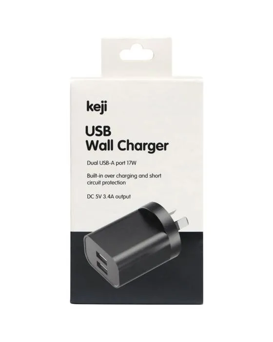 Keji USB-A 17W Chargeur mural double noir