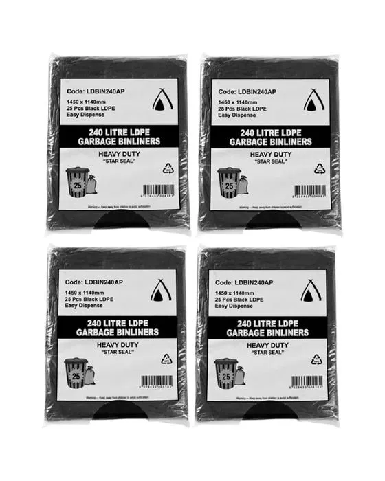 Huhtamaki Liners de bac tout usage 240L 100 Pack noir