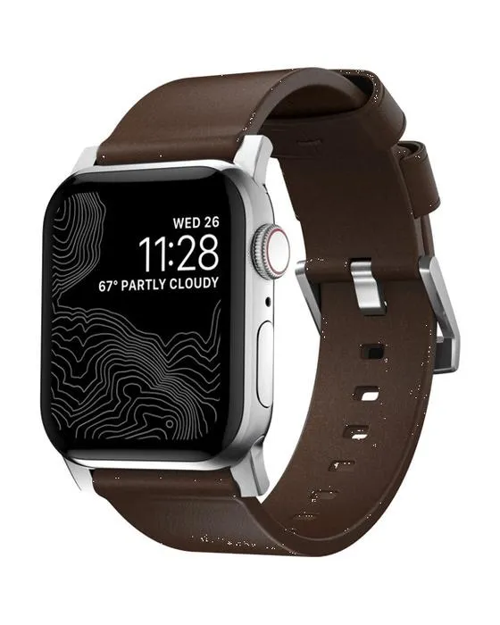 Bande de montre nomade en cuir 44-46mm brun argent