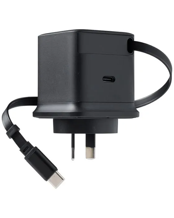 Otto OnTheGo Chargeur mural 65W GAN avec câble rétractable noir