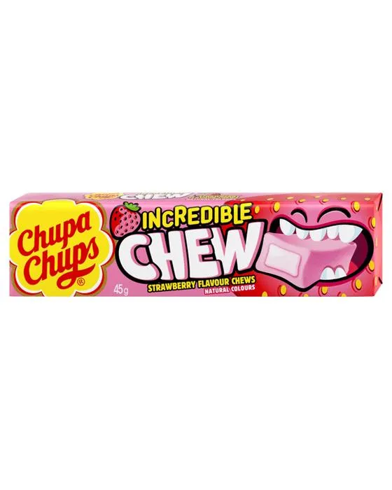 20 morceaux Chupa Chops Incroyable Fraise à mâcher 45g