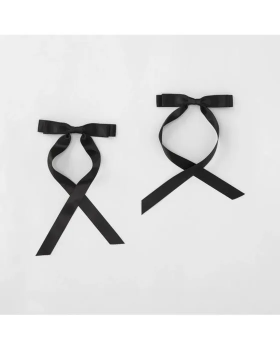 2 Pack Black Ribbon Bow Slide Hair Clips