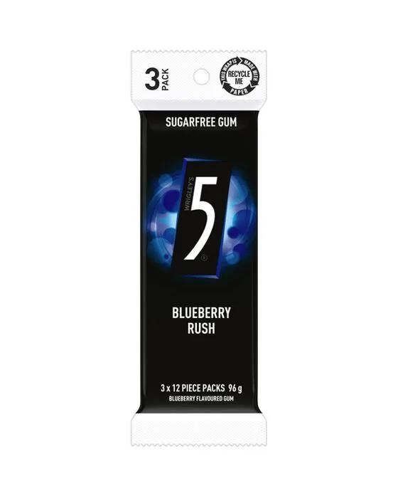 Wrigley's 3 Pack 5 Blueberry Rush Gum sans sucre 96g