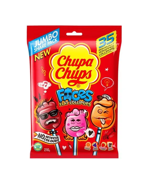 35 pièces Chupa Chups Faces Lollipops plats 210g