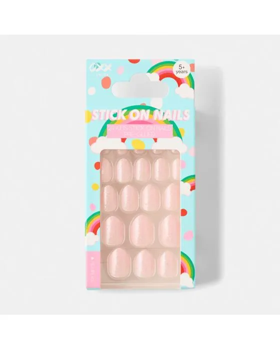 OXX Junior 24 Pack pré-glued bâton-sur ongles - mijoter, rose et blanc