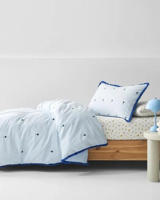 Cible Bailey Brodé Palm Cover Cover - Lit simple - Bleu