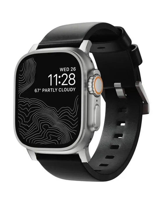 Bande de montre nomade en cuir 44-46mm noir argent