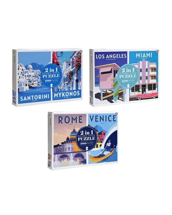 1000 Pièces 2 en 1 Puzzles d'affiches vintage de voyage à double face - Assortiment