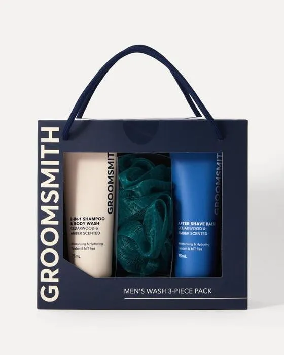 Trousse de lavage pour homme 3 pièces de Groomsmith - Bois de cèdre et parfumé ambre