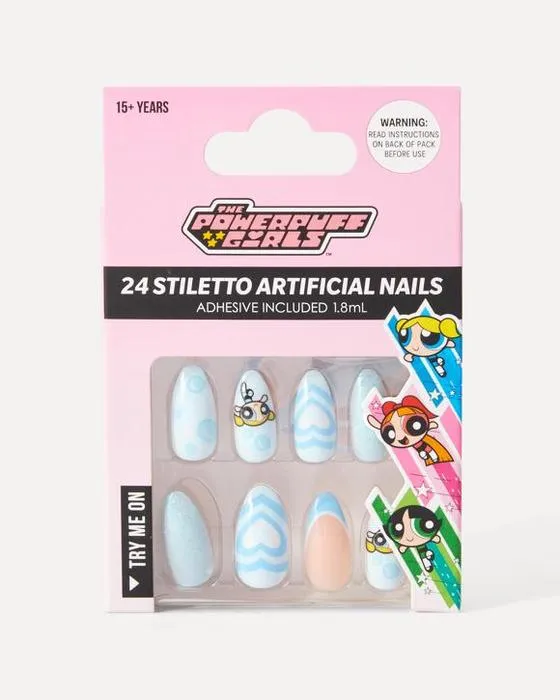 Les Powerpuff Girls 24 Packs Artificial Nails avec Adhésif - Forme Stiletto, Bubbles