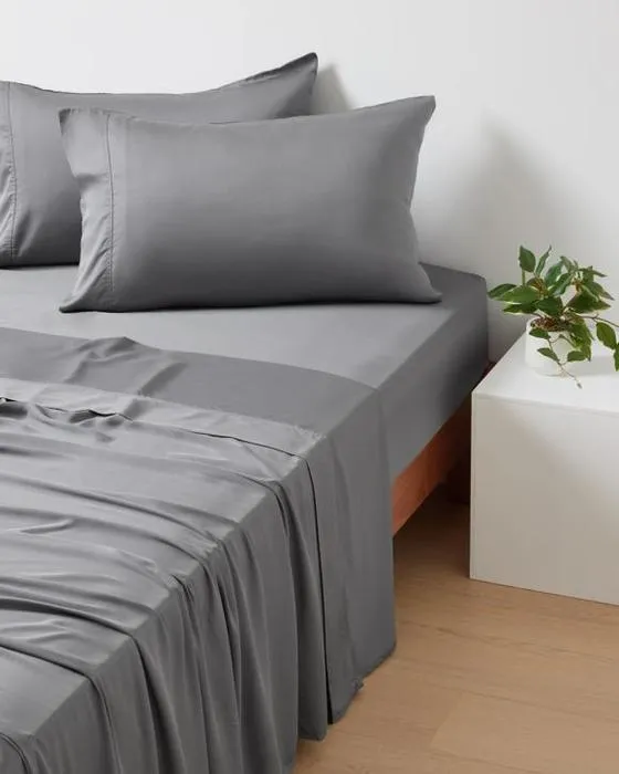 375 Ensemble de feuille de bois de bambou de comte de filet - lit Queen, gris