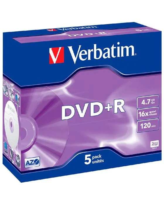 Verbatim DVD+R 4.7GB 16x Boite de bijoux 5 Pack