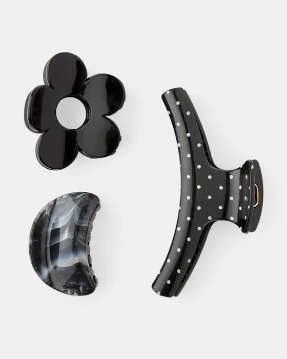 3 Pack Black Flower Claw Cloches de cheveux