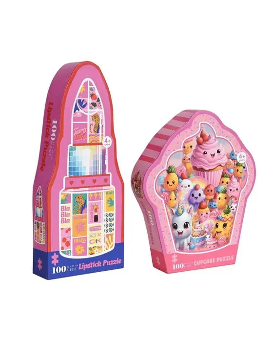 Puzzles de 100 pièces pour cupcake et rouge à lèvres - Assortiment