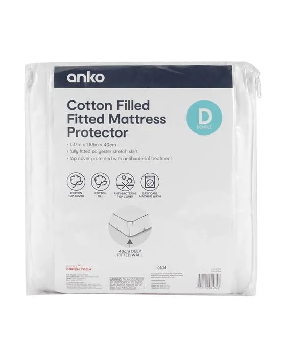 Protecteur de matelas en coton garni - Lit double, blanc