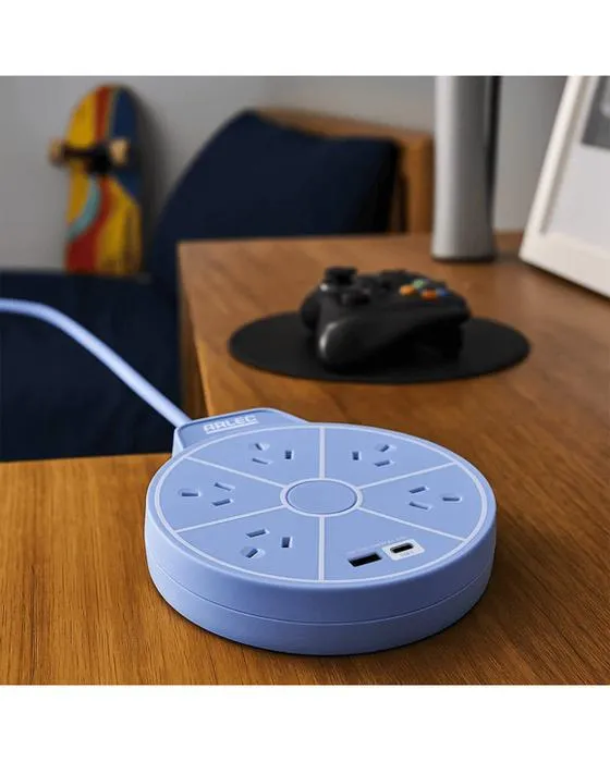 Ports de recharge USB A & C Arlec 5 sortie Powerboard Round - Bleu