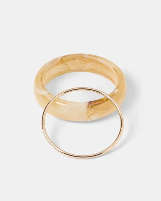 2 Packs de Bangles Rondes Chunky - Beige et ton or