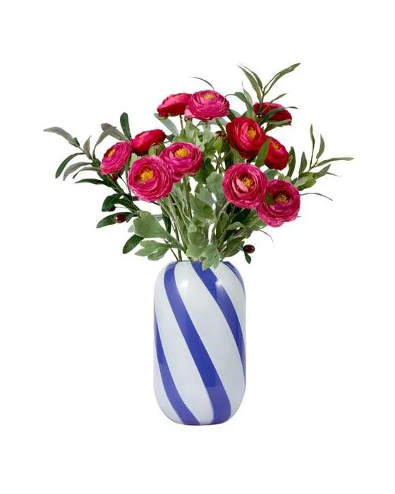 Vase en verre à rayures bleues