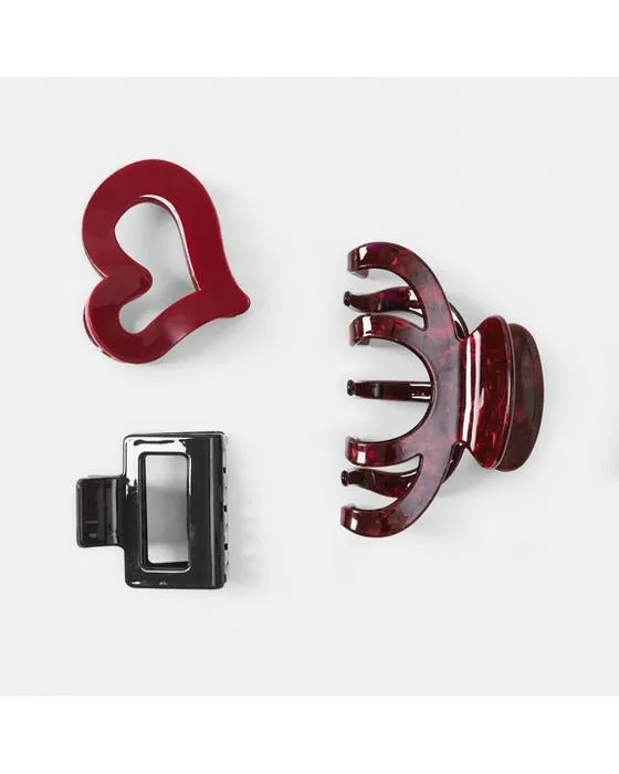 3 Pack Rouge et noir Déclaration de mélange clips cheveux de griffe
