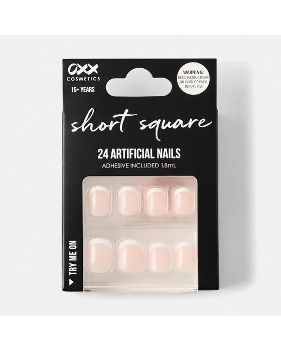 OXX Cosmétiques 24 Packs de ongles artificiels avec adhésif - Forme carrée courte, Conseil français
