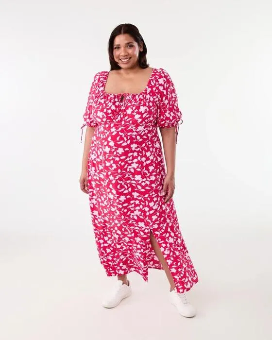Robe Midi à manches courtes à col carré