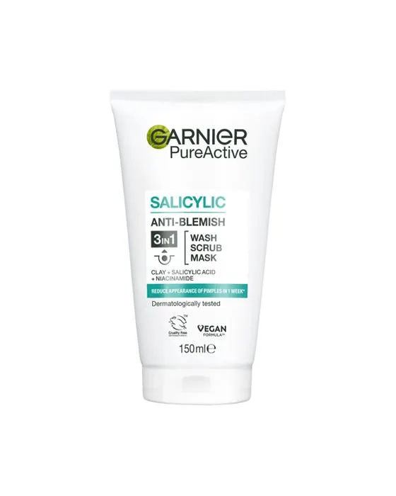 Garnier SkinActive PureActive 3-en-1 Laver, frotter et masque anti-spot 150ml - Clay et Niacinamide