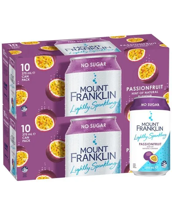 Mt Franklin Sucres de pignons de passion légèrement pétillantes 375mL 20 Pack
