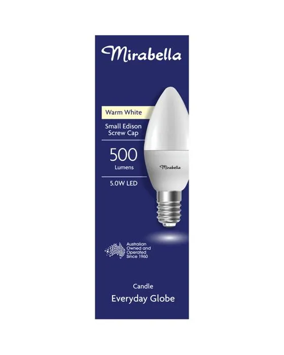 Ampoule à bougie blanche chaude LED E14 5W de Mirabella