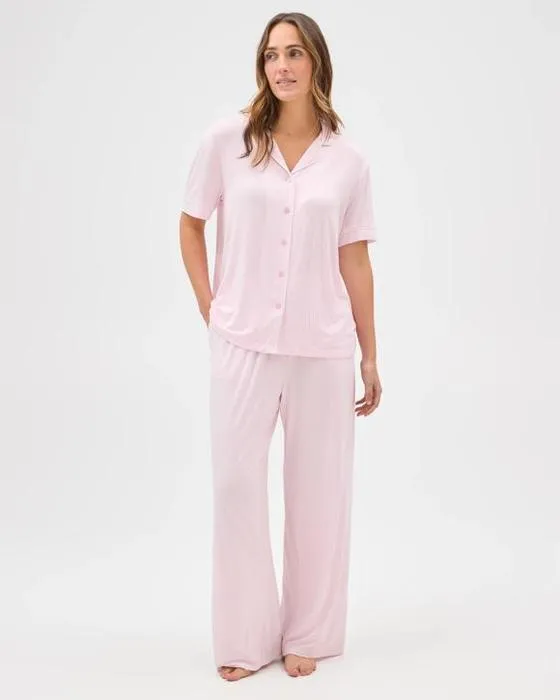 Cible femme Bamboo manches courtes Top et long-longueur Pantalons Pyjama Set