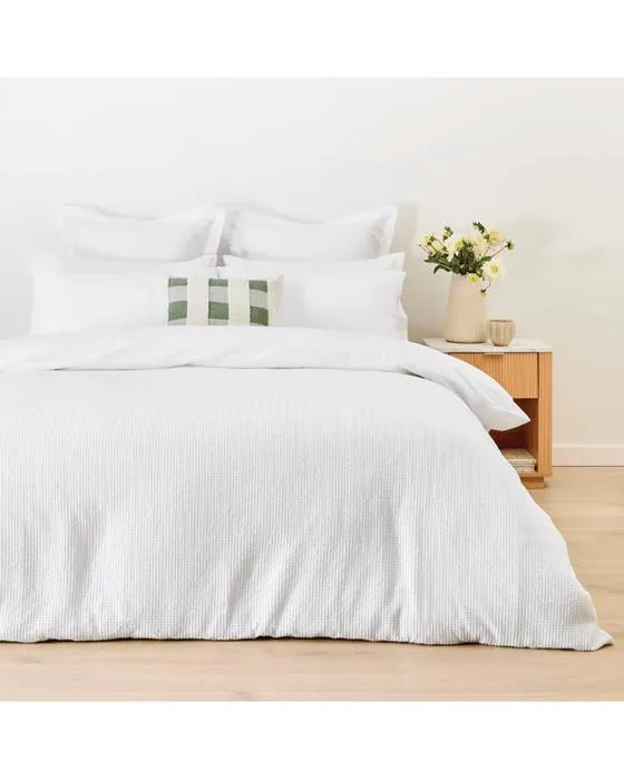 Ensemble de couverture de matelas de coton lavé à la pierre de Waffle - Super King Bed, blanc