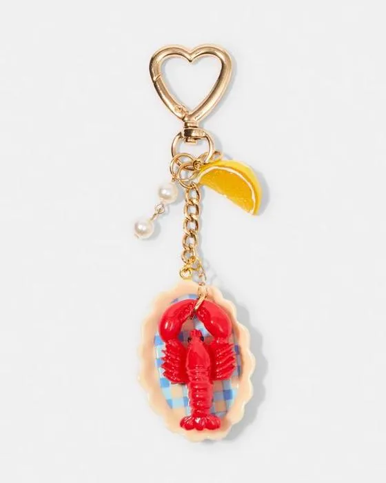 Porte-clés de charme en plaque de homard - ton or et rouge