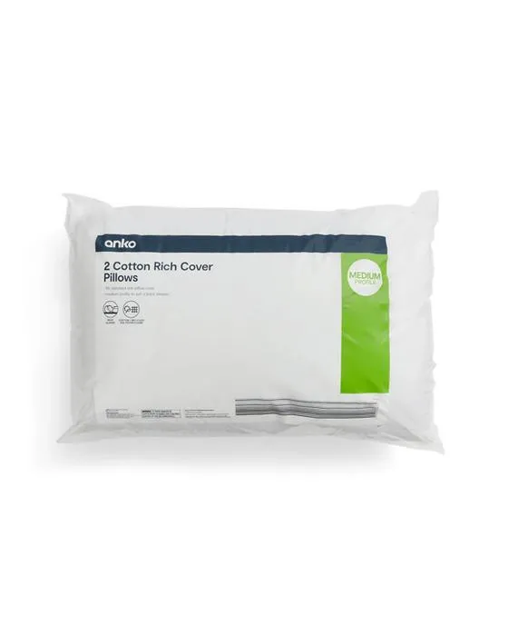 2 packs coton riche housse oreillers - Profil moyen, blanc
