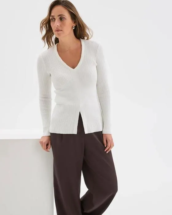 Aperçu Manche longue V-Neck Boucle en tricot Top