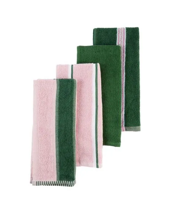 4 Packs de serviettes à thé à rayures roses Terry
