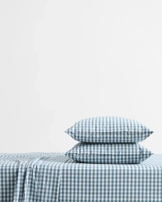 Cible Gingham Australian Coton Mix & Match Flat Sheet - Single Bed - Bleu