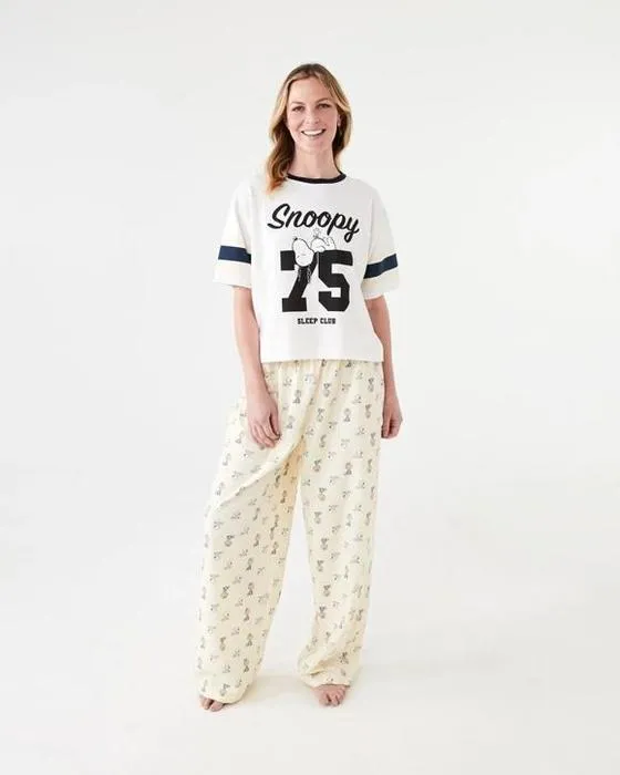 Snoopy licence courte manches tricot Top et en tissu pantalons Pyjama Set