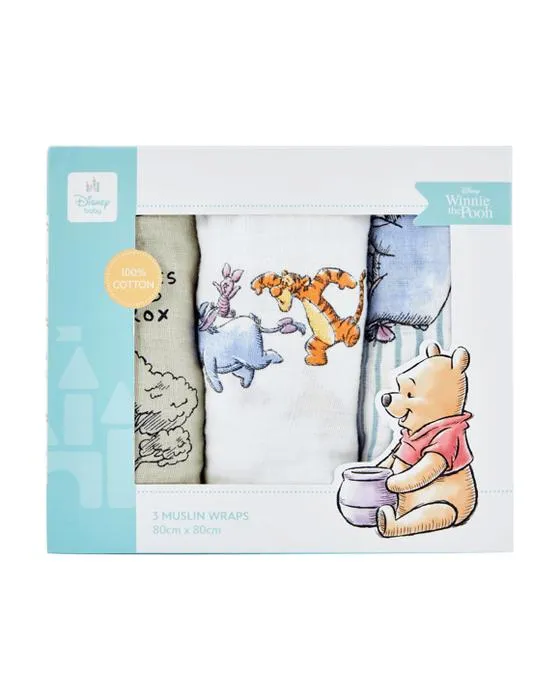 3 Pack Disney Baby Winnie le Pooh Muslin Wraps