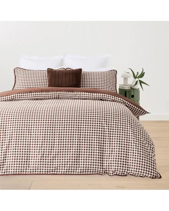 Ensemble de couverture de matelas de coton Gingham - Lit King, chocolat